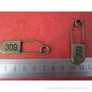 Custom Made Antique Brass Knit Safety Pin with Engraved Logo
